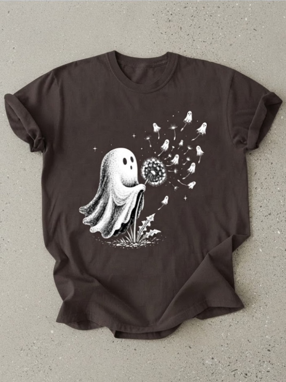 Cute Ghost Dandelion Blowing Spooky Fall Season Gildan T-Shirt